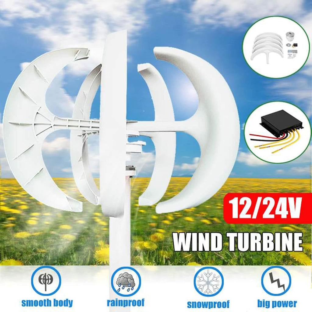 Vertical Axis Lantern Wind Turbines Generator,3000W 12V 24V 48V 5 Blades AC Portable Energy Wind Turbines Generator Kit No Noise for Home Camping (White)