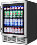 ORYMUSE 24' Beverage Refrigerator, 180 Can Under Counter Drink Cooler with Glass Door & Lock, Built-in or Freestanding Mini Fridge with Quiet Compressor Cooling for Beer, Soda & Wine
