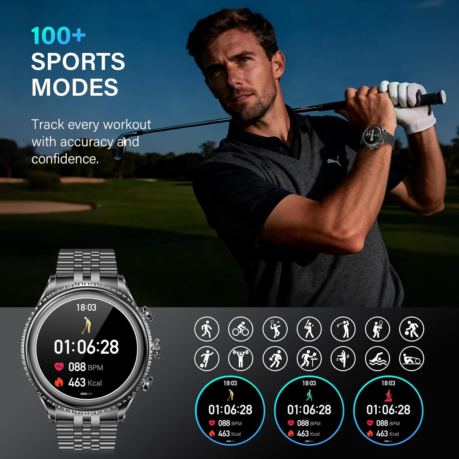 2026 Rotating Bezel Smart Watch for Men with Bluetooth Call, Heart Rate, Blood Pressure, SpO2, Sleep Monitor, Waterproof Round Watch with Encoder Knob, 1.32' AMOLED Display, Compatible Android and iOS