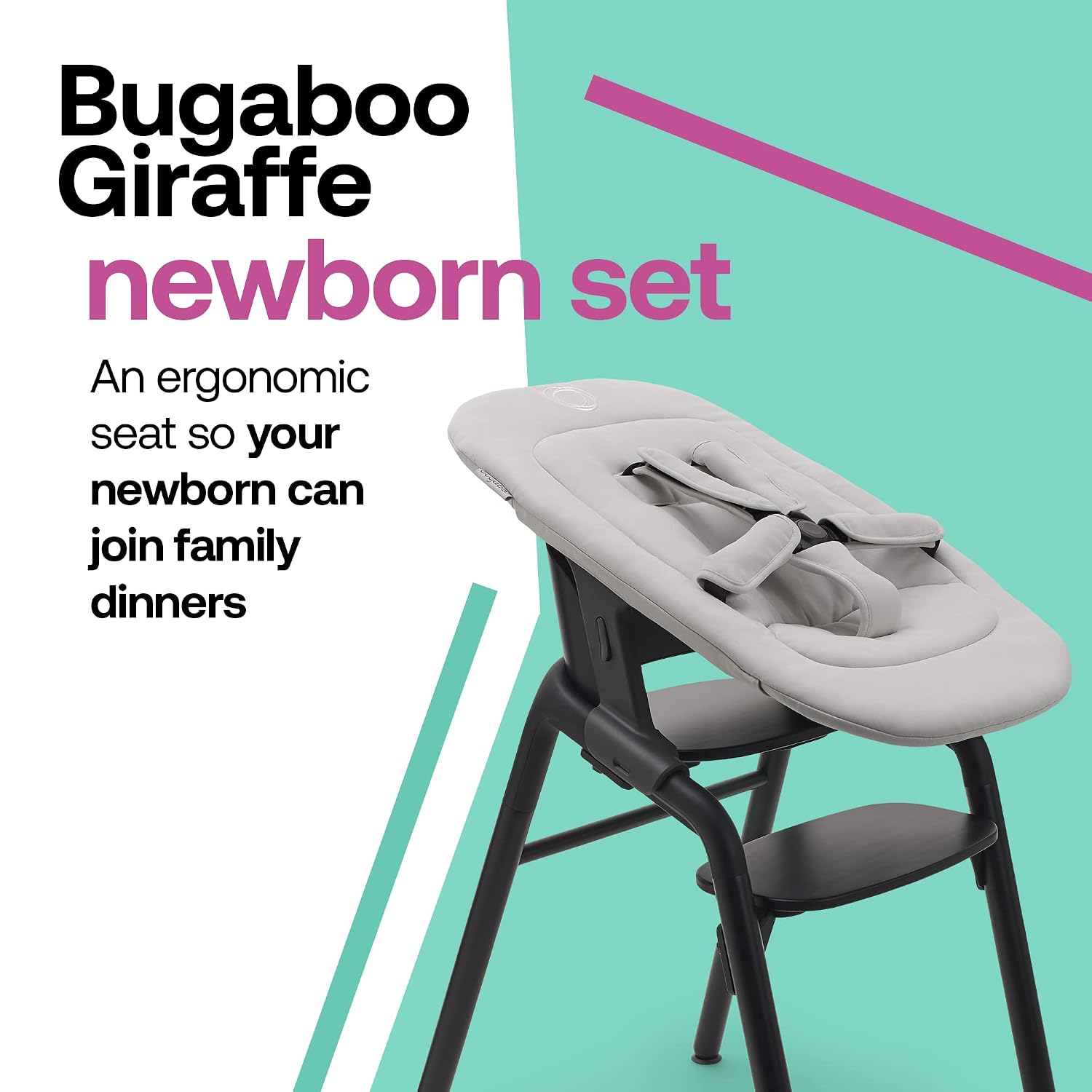 Bugaboo Giraffe Newborn Set – Padded Infant Seat Insert with 5-Point Harness – Ergonomic Baby Lounger Attachment for Giraffe High Chair & Rocker Frame – Birth to 6 Months - Polar White