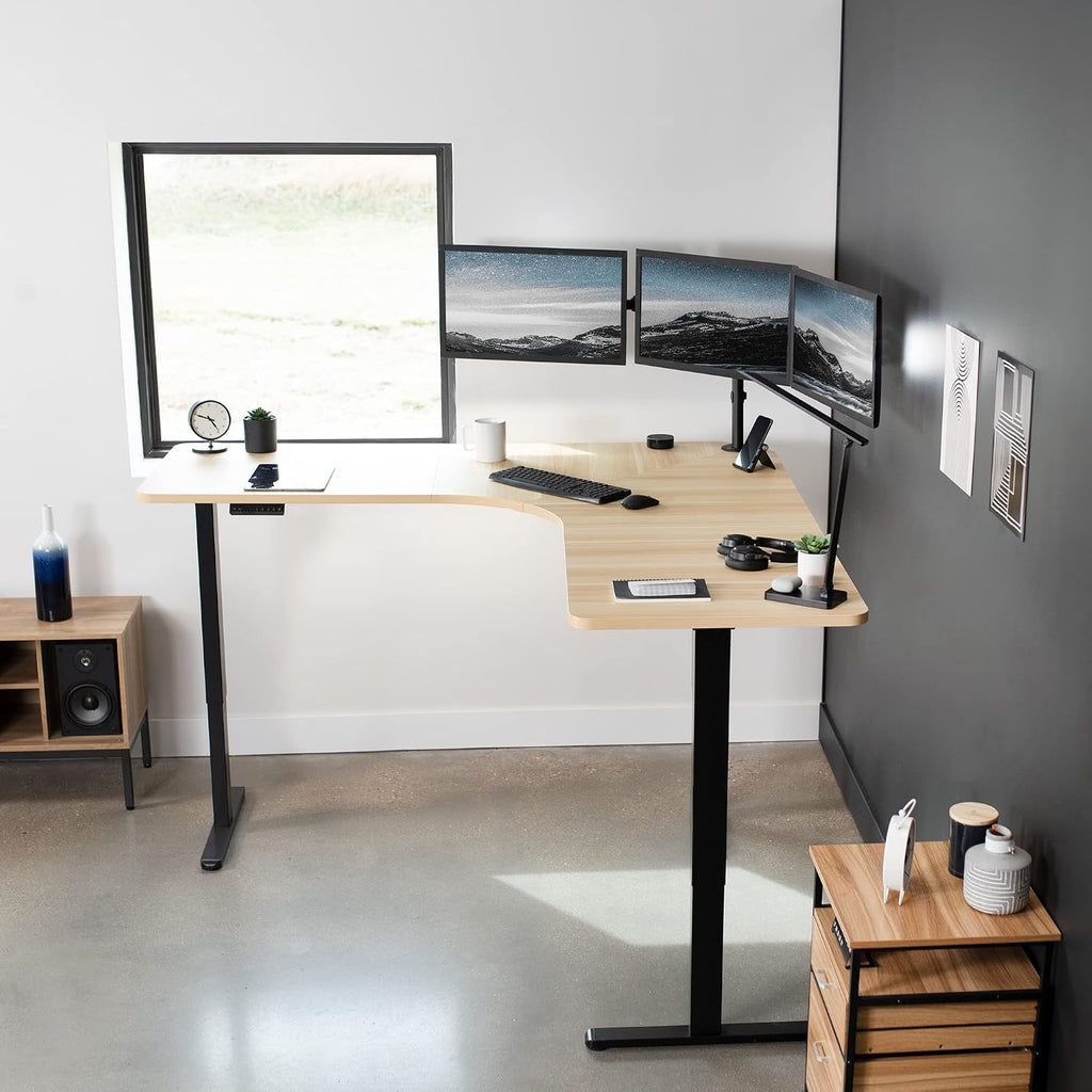VIVO Universal 71 x 71 inch Curved Corner Table Top for L-Shape Sit to Stand Height Adjustable Home and Office 3-Leg Desk Frames, Light Wood Desktop, DESK-TOP2CC