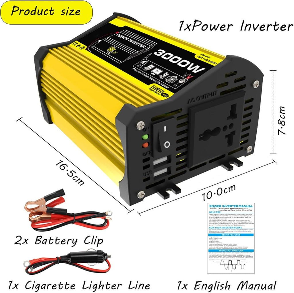 3000W Solar Power System with 100W Adjustable Panels, 50A Controller and 3000W Inverter, Fast Charging for Home and RV Off-Grid Use(Yellow,12V-220V)