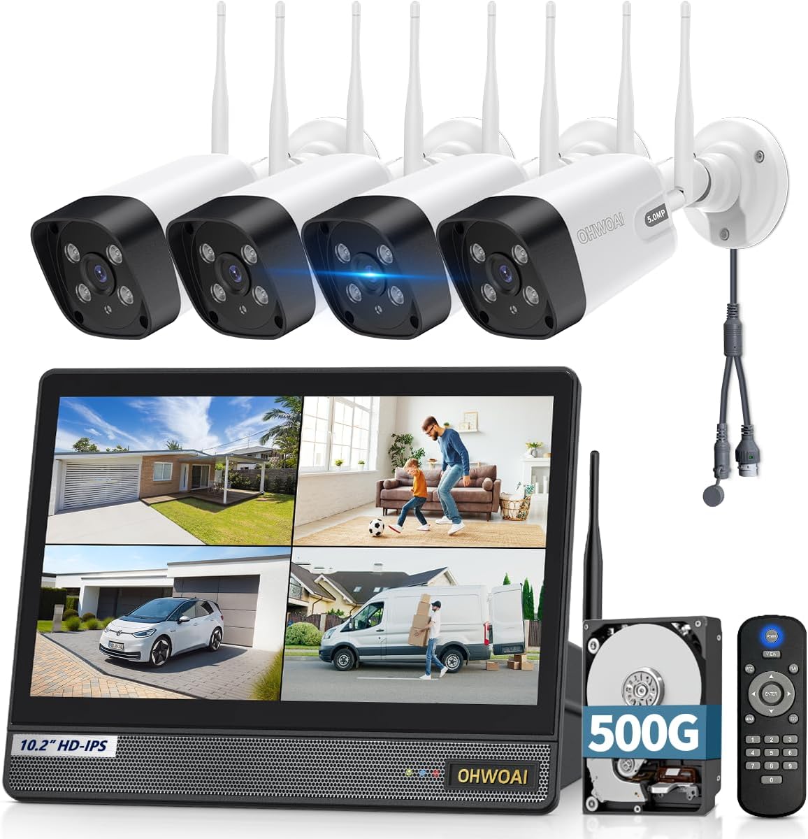 《All-in-One Monitor & Dual Antennas》Wireless Security Camera System Outdoor with All-in-One Monitor, WiFi Cameras for Home Video Surveillance Systems, Surveillance DVR Kits