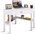 COSTWAY Corner Desk, Writing Corner Computer Desk with Drawer for Small Space, Wood Makeup Vanity Desk, Small Corner Desk with Shelves, Office Study Workstation, White Corner Desk (White)