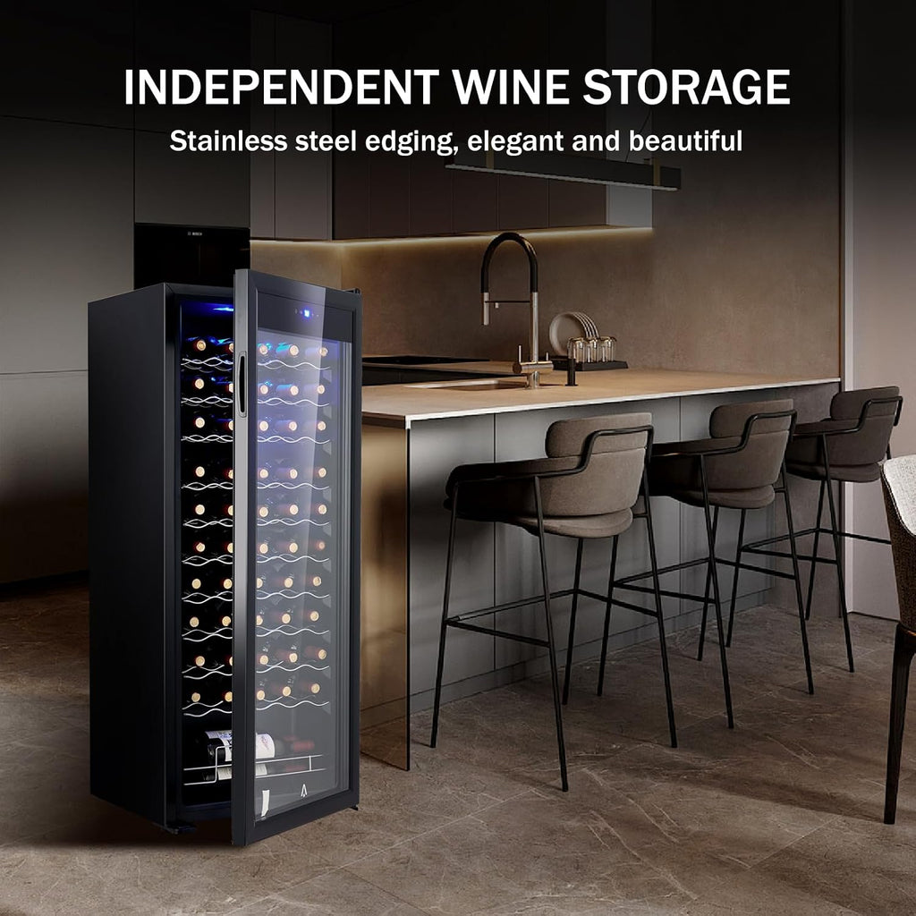 Wine Cooler 55 Bottle, Beverage Refrigerator with Glass Door, Adjustable Shelves & Digital Temperature Display (41–64℉), Quiet Freestanding Mini Fridge for Wine, Beer, Soda & Drinks—Home, Bar