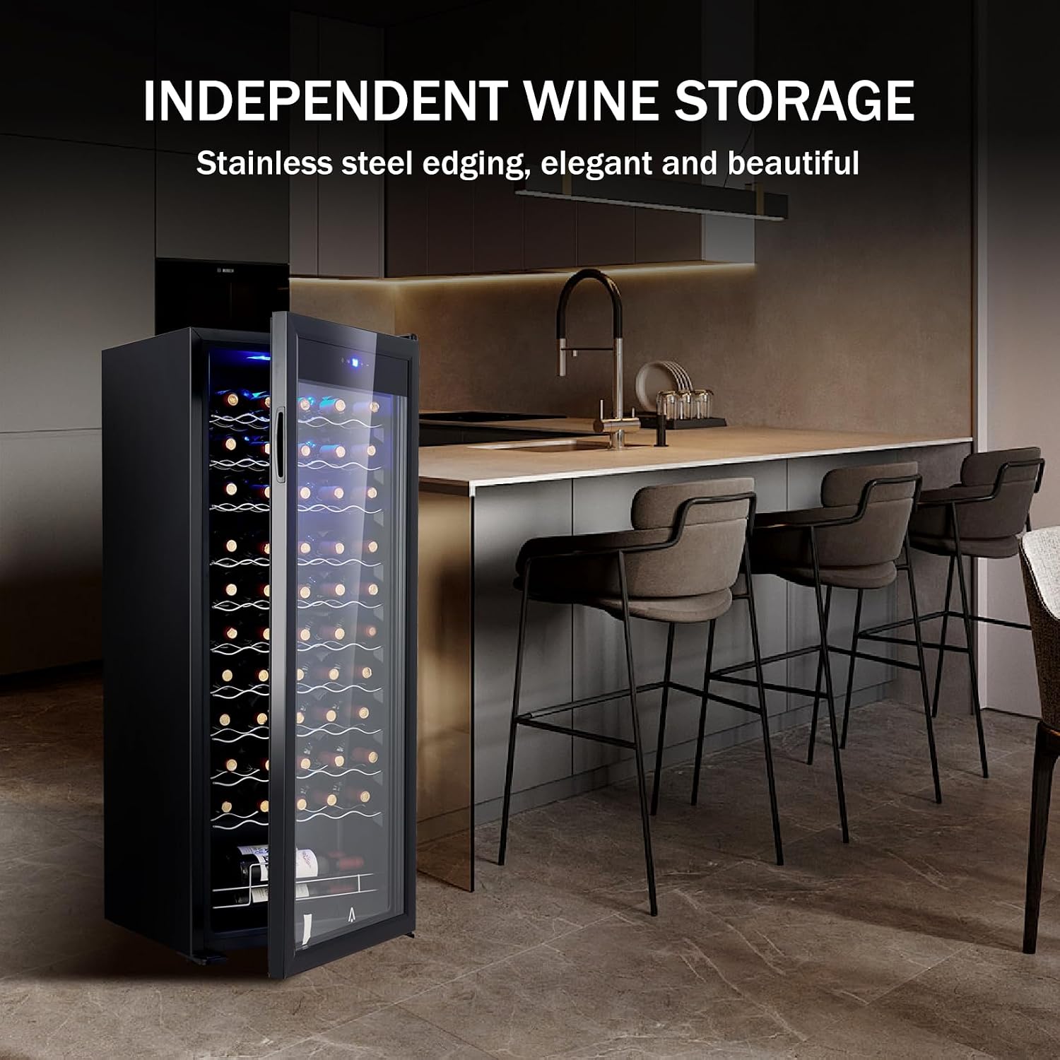 Wine Cooler 55 Bottle, Beverage Refrigerator with Glass Door, Adjustable Shelves & Digital Temperature Display (41–64℉), Quiet Freestanding Mini Fridge for Wine, Beer, Soda & Drinks—Home, Bar