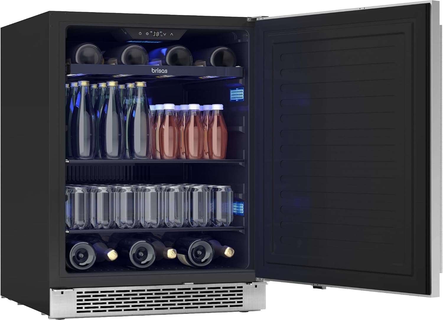 Zephyr Brisas 24' Wine Fridge & Beverage Refrigerator ADA Single Zone Under Counter - Mini Wine Cooler Cellars Small Beer Cabinet Drink Chiller Freestanding Stainless Steel Door - 8 bottles 98 cans
