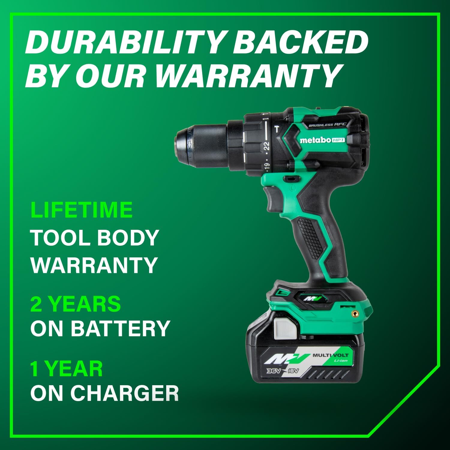 Metabo HPT 36V MultiVolt™ Cordless Brushless 1/2' Hammer Drill Kit, Power Drill Kit with Lithium-Ion Metabo Batteries , Case and Charger, Compact Lightweight Power Tool, DV36DC