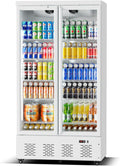41.4''W White Commercial Refrigerators, 30.5 Cu.Ft 2 Glass Door Commercial Beverage Refrigerators Upright Display Cooler with LED Light and 10 Adjustable Shelves for Restaurant Stores