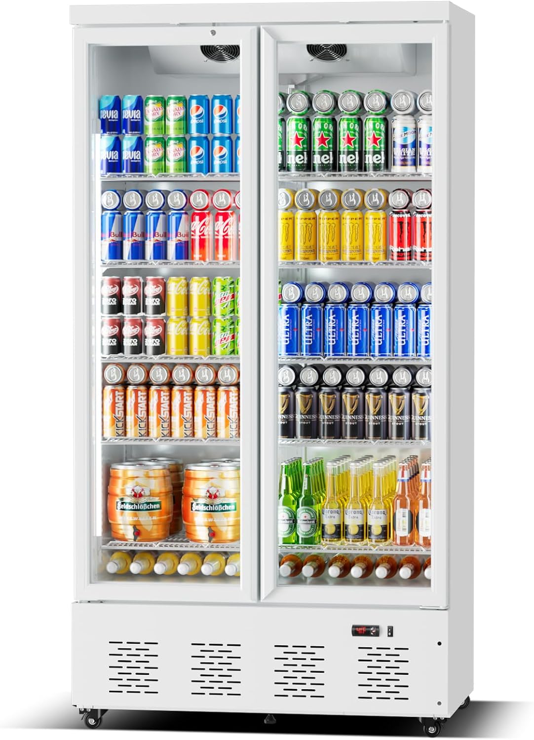 41.4''W White Commercial Refrigerators, 30.5 Cu.Ft 2 Glass Door Commercial Beverage Refrigerators Upright Display Cooler with LED Light and 10 Adjustable Shelves for Restaurant Stores