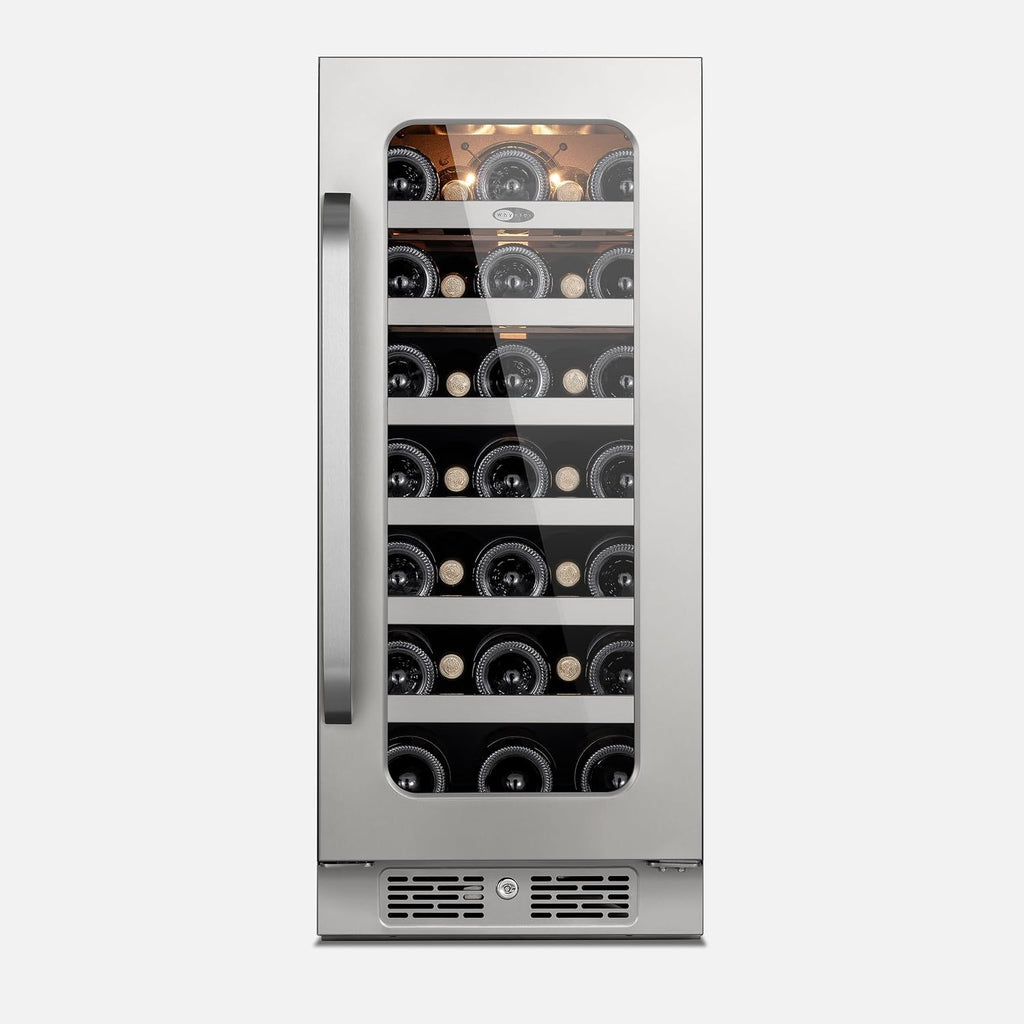 Whynter BSR-033SW 15 inch Built-ln 33 Bottle Undercounter Stainless Steel Wine Fridge with Reversible Door, Digital Control, Lock, and Carbon Filter