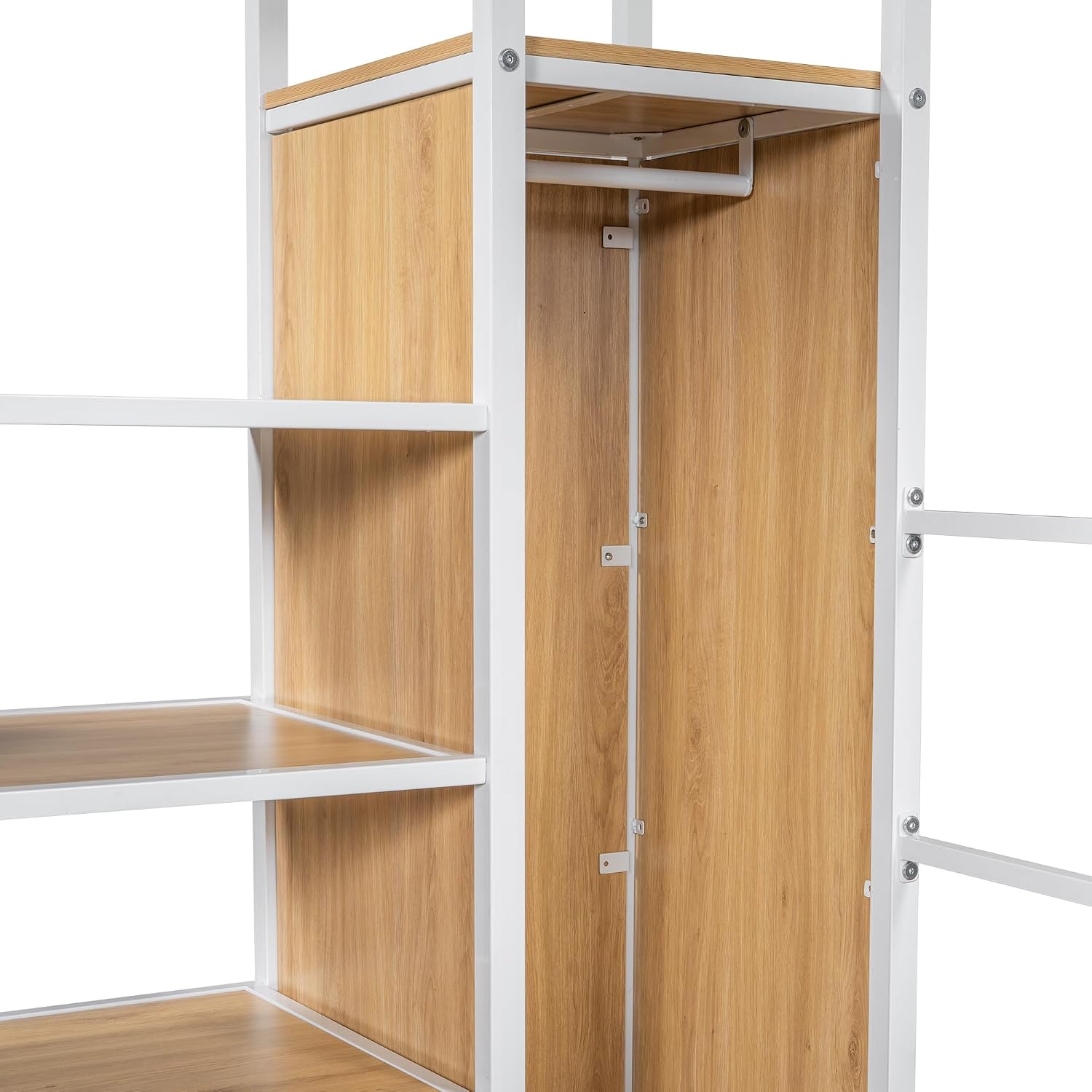 MERITLINE Full Gaming Loft Bed with Desk and Storage Wardrobe& LED RGB,Metal Gaming Bed with Stairs and Storage Case,for Adults Teens (White)