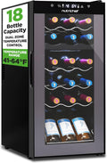NutriChef PKCWCDS188 Freestanding Wine Fridge, 18 Bottle Dual Zone Beverage Cooler for Home & Office, 32x13x19 inches, Adjustable Temp 41-64F, Black