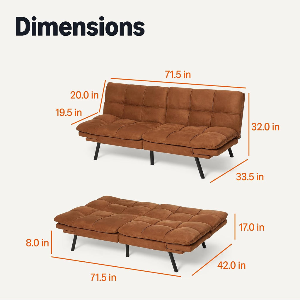 Amazon Basics Convertible Loveseat Sofa Bed with Memory Foam, Adjustable Positions, Linen Fabric, Modern Sleeper for Small Living Room, Office, Apartment, Brown