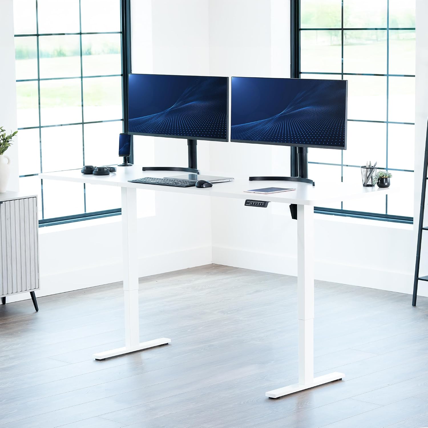 VIVO Large Electric 83 x 30 in Standing Desk, Memory Height Adjustment, 1B Series, Holds 220 lbs, White Top White Frame, DESK-KIT-1W8W