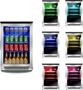 20.1 Inch Built-in Beverage Refrigerator with 7-Color LED Light, Compact 120 Can Under Counter or Freestanding Stainless Steel Drink Cooler Fridge with Glass Door for Soda & Beer