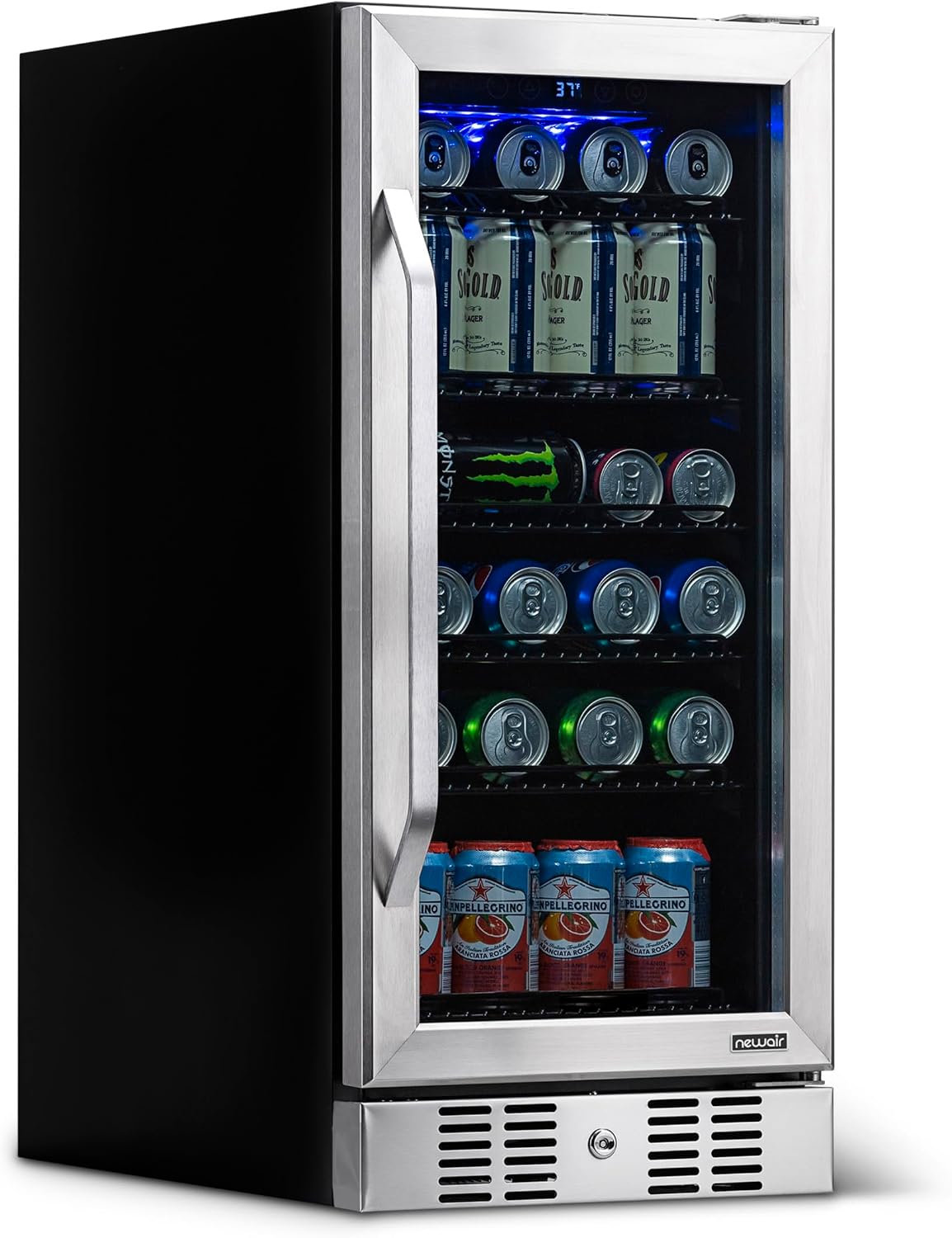 NewAir 96 Can Built-In Beverage Refrigerator | 15' Small Mini Fridge for Bedroom, Home Bar or Office | Quiet Cooling & Precise Temperature Control | Stainless Steel