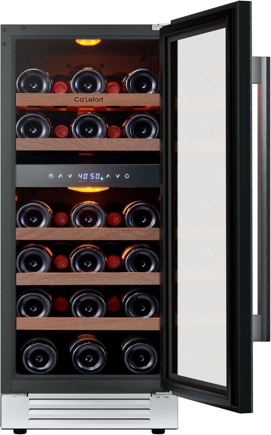 Ca'Lefort 15 Inch Wine Fridge, 28 Bottle Wine Cooler Refrigerator, 40-65°F Wine Refrigerator Glass Door, 3 LED Dual Zone Wine Fridge, Built-in or Freestanding Fridge for Home/Bar/Kitchen (3.0 cu.ft)