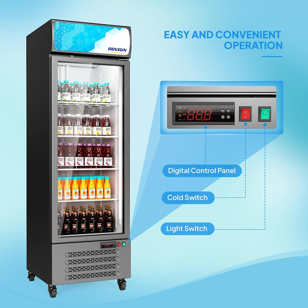 ROVSUN 17 Cu.Ft Commercial Beverage Refrigerator ETL NSF, Slim Merchandiser Refrigerator Display Refrigerator Beverage Cooler Glass Door Fridge w/Adjustable Shelves LED Light for Bar Restaurant Cafe