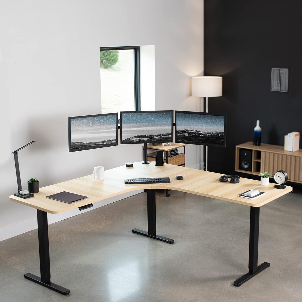 VIVO Universal 71 x 71 inch Curved Corner Table Top for L-Shape Sit to Stand Height Adjustable Home and Office 3-Leg Desk Frames, Light Wood Desktop, DESK-TOP2CC