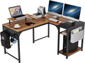 It's_Organized Reversible L Shaped Desk with Monitor Stand,58x47 inch Corner Desk,Study Writing Computer Table with Storage Shelves for Home Office,Rustic Brown/Black