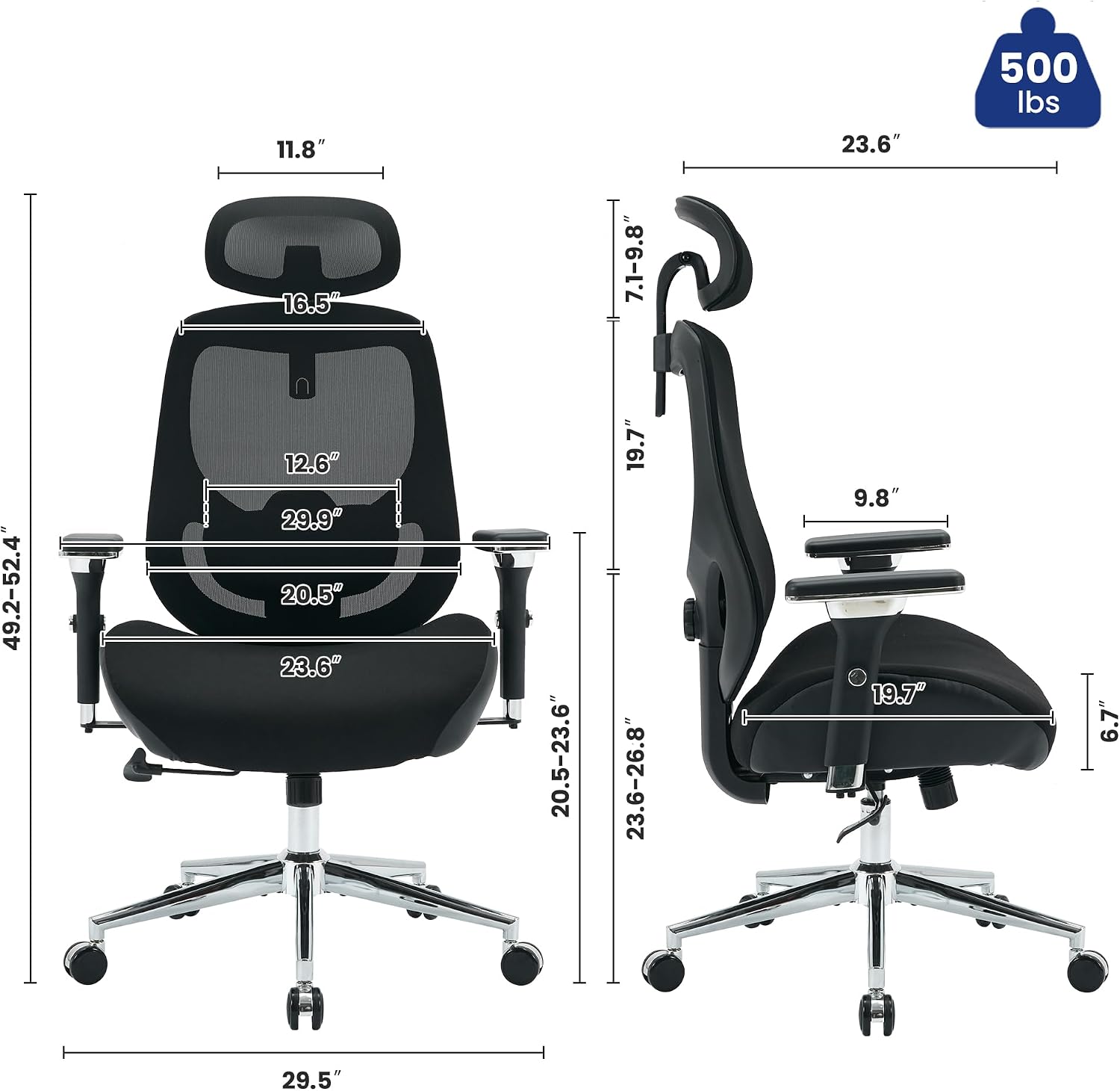 BOSMILLER 700lbs Big and Tall Office Chair with Wide Thick Seat Cushion for Sitting All Day,Ergonomic Mesh Desk Chair with Adjustable Lumbar Support and Headrest for Heavy People,4D Armrests