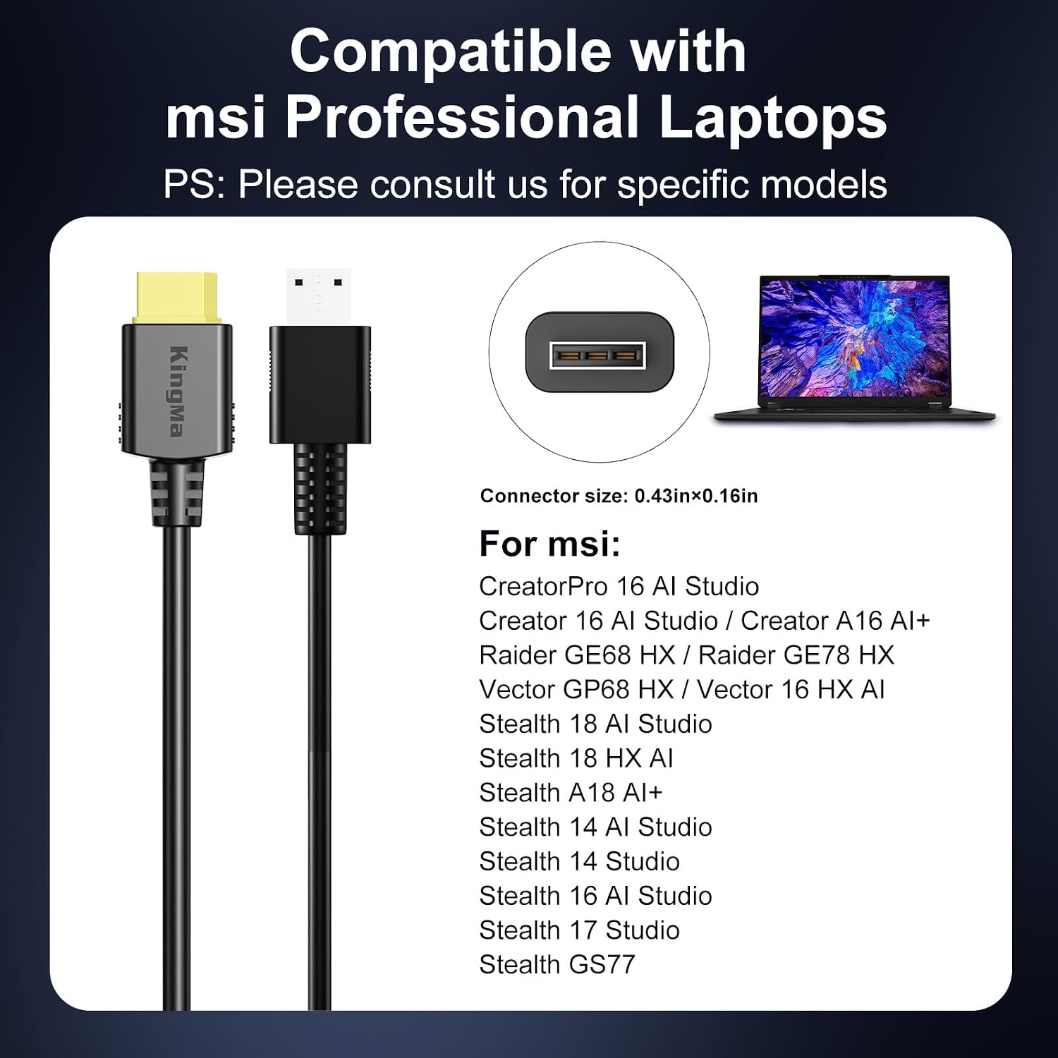 330W (20V/16.5A) GaN Gaming Laptop Charger for MSI Vector GP68/Pulse GP78 HX PD 3.0 Fast Charging Adapter with 11-40mm Cable Compatible with Titan GT77 HX/Raider GE78 HX/Stealth GS77/ Pulse GP68 HX