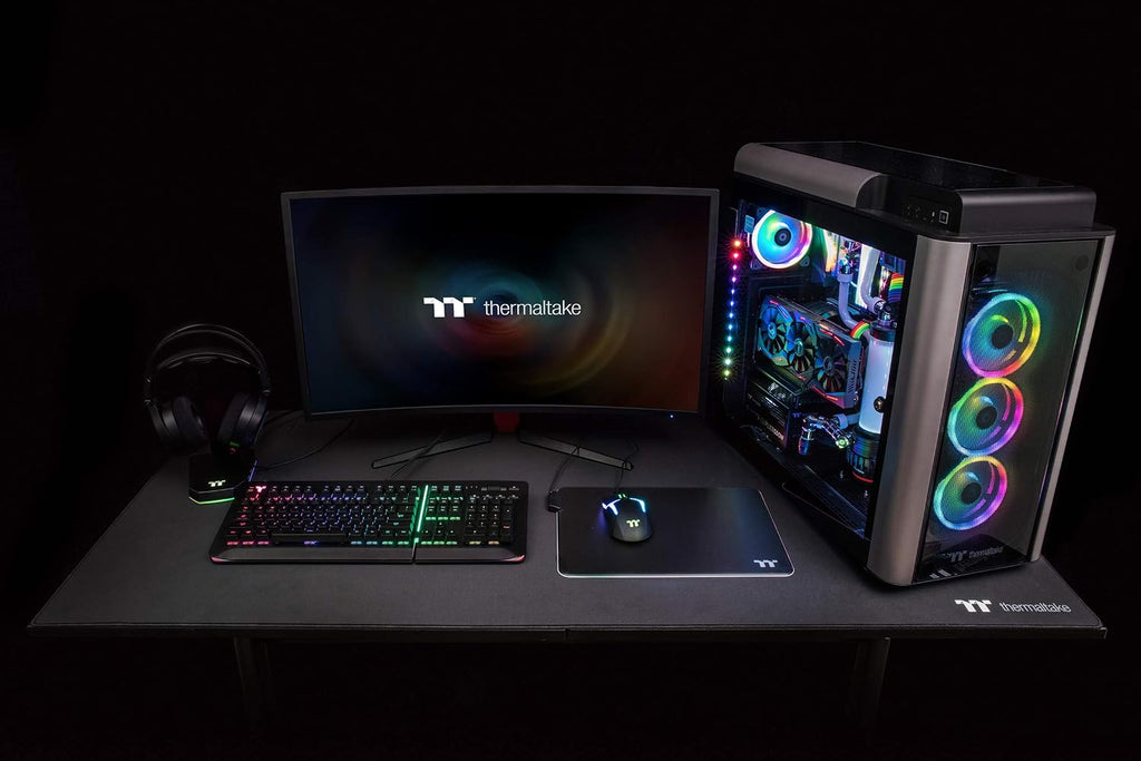 Thermaltake Tt Gaming Level 20 Gt Battlestation Computer Gaming Desk, Adjustable Heights, Scratch Resistant Surface, Full-Sized Desk Mat, GD-LBS-BRHANX-01 , Black