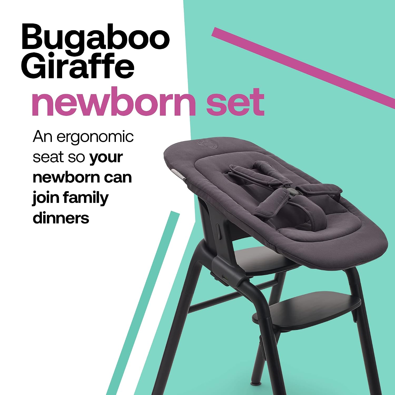 Bugaboo Giraffe Newborn Set – Padded Infant Seat Insert with 5-Point Harness – Ergonomic Baby Lounger Attachment for Giraffe High Chair & Rocker Frame – Birth to 6 Months - Tornado Grey