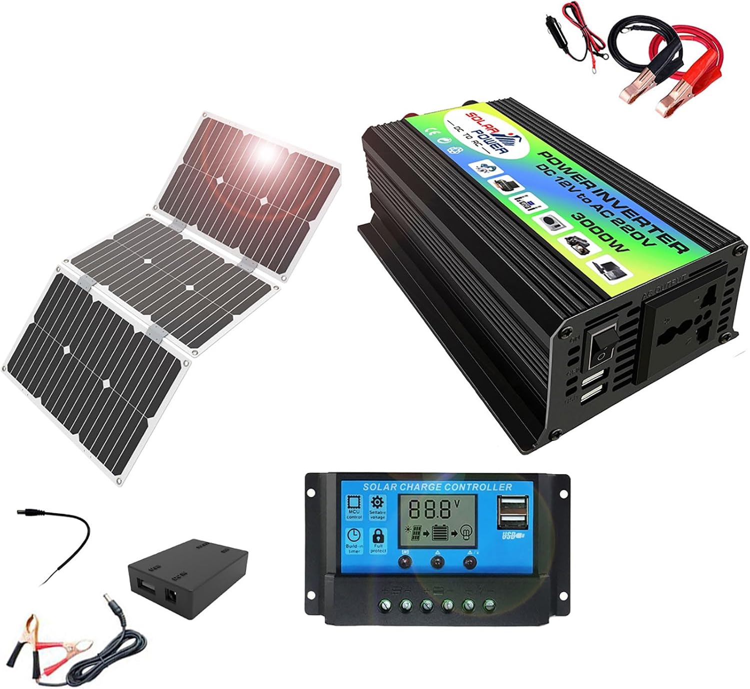 3000W Off-Grid Solar Panel Kit with 60W Monocrystalline Panel & 30A PWM Charge Controller for RV, Outdoor, and Home Use(110V)(110V)