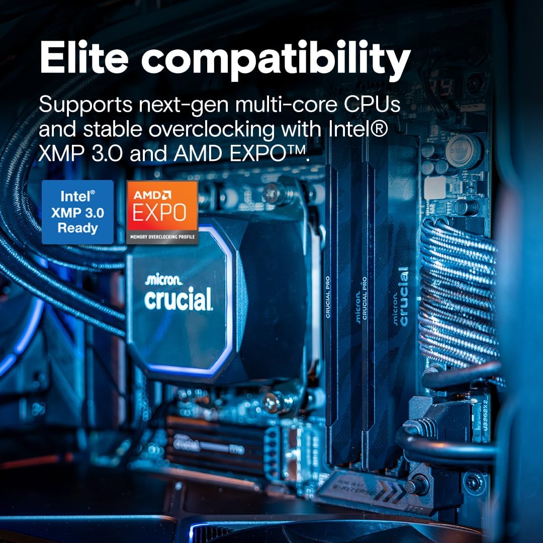 Crucial Pro DDR5 RAM 32GB Kit (2x16GB), 6400MHz CL32, Overclocking Desktop Gaming Memory, Intel XMP 3.0 & AMD Expo Compatible, Black - CP2K16G64C32U5B