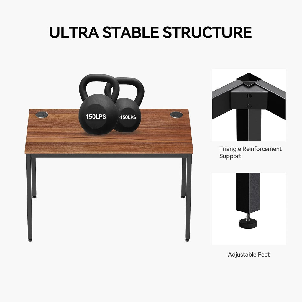 EUREKA ERGONOMIC 47 Inch Teak Home Office Computer Desk, Simple Modern Sturdy Work Study Writing PC Gaming Table for Large Space Adults Teens Kids Sewing Bedroom Kitchen Dinning Room, Black Metal Legs