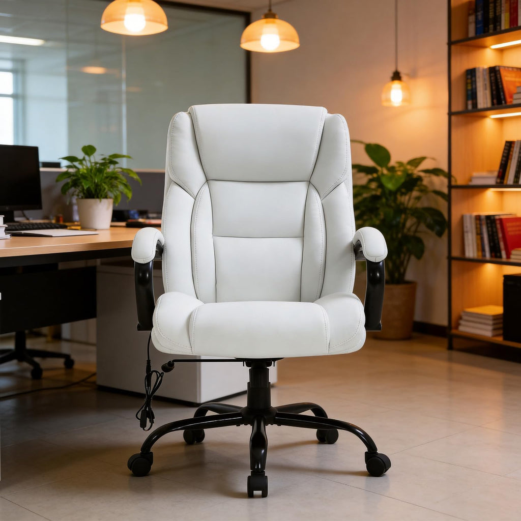 Office Chair Desk Chair Computer Chair with Lumbar Support Headrest Armrest Swivel Rolling PU Leather Task Big and Tall 500lb Wide Seat Massage Ergonomic Chair Adjustable for Adults Women(Cream)
