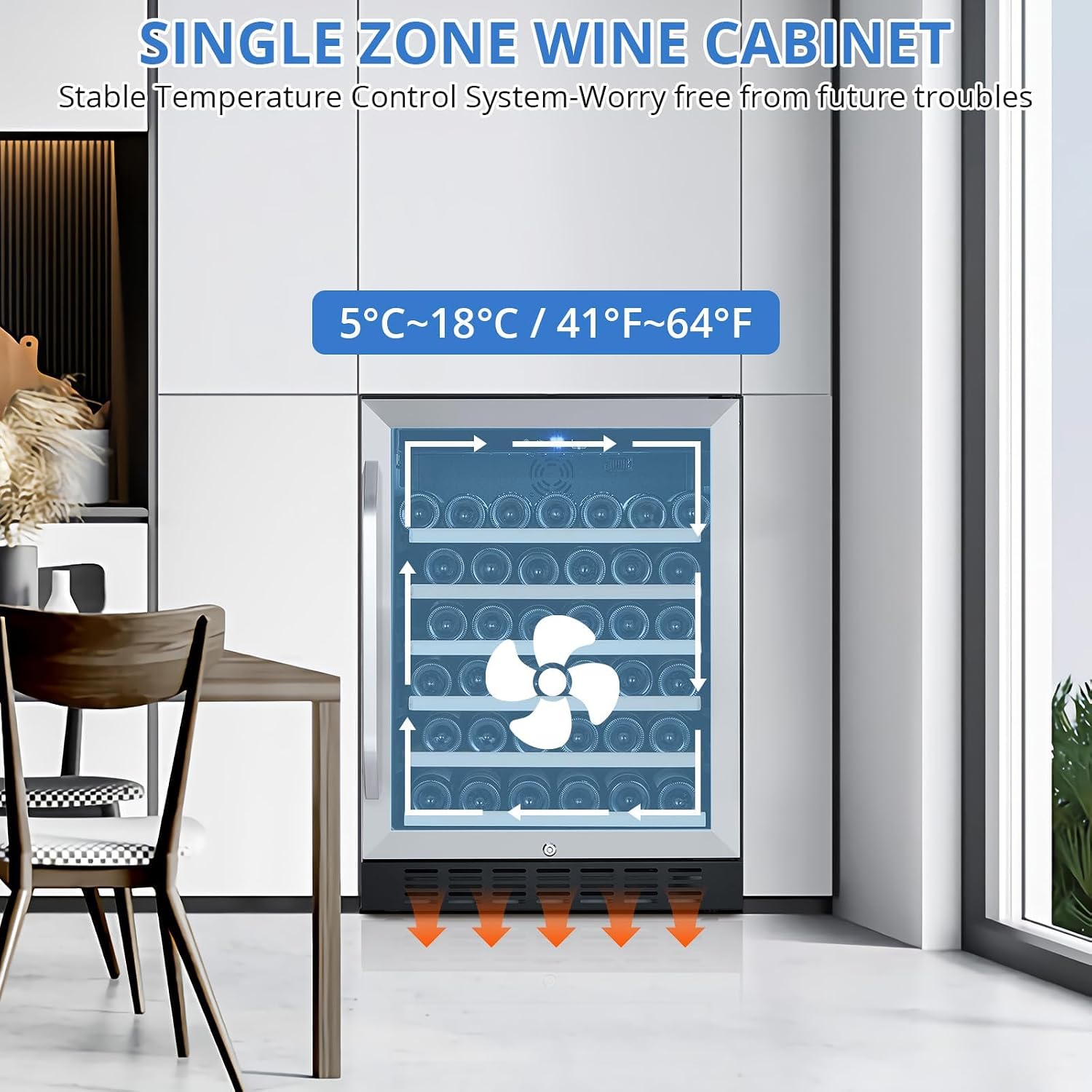 GarveeHome Wine Cooler, 46 Bottle Freestanding or Built-in Metal Design, Wine Fridge, Single Zone Dual Temperature Wine Fridge for Red, White and Champagne with Adjust Temperature, Black