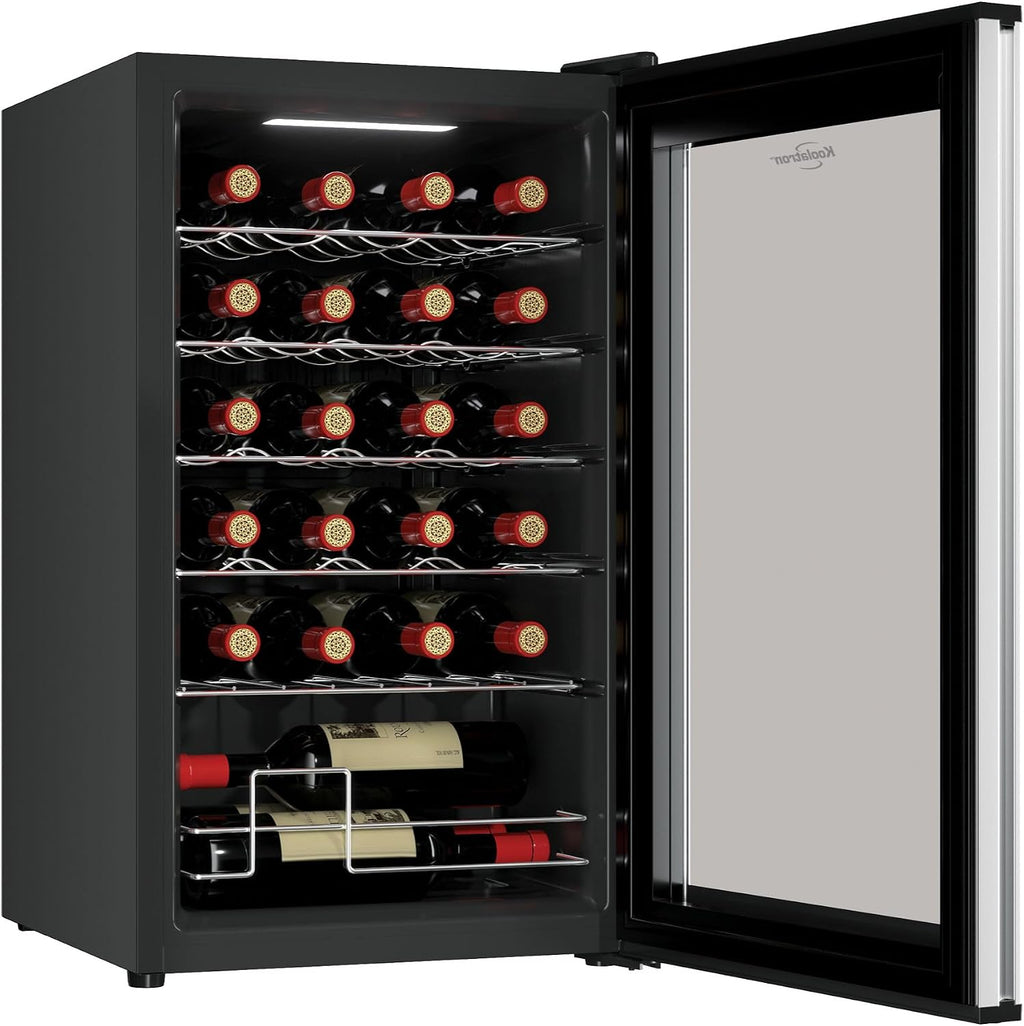 Koolatron 24 Bottle Wine Fridge – Freestanding Wine Cooler with Glass Door, 2.4 cu. ft (68 L), Beverage Can Refrigerator, Digital Temperature Control, Ideal for Red, White, Sparkling Wine, Champagne