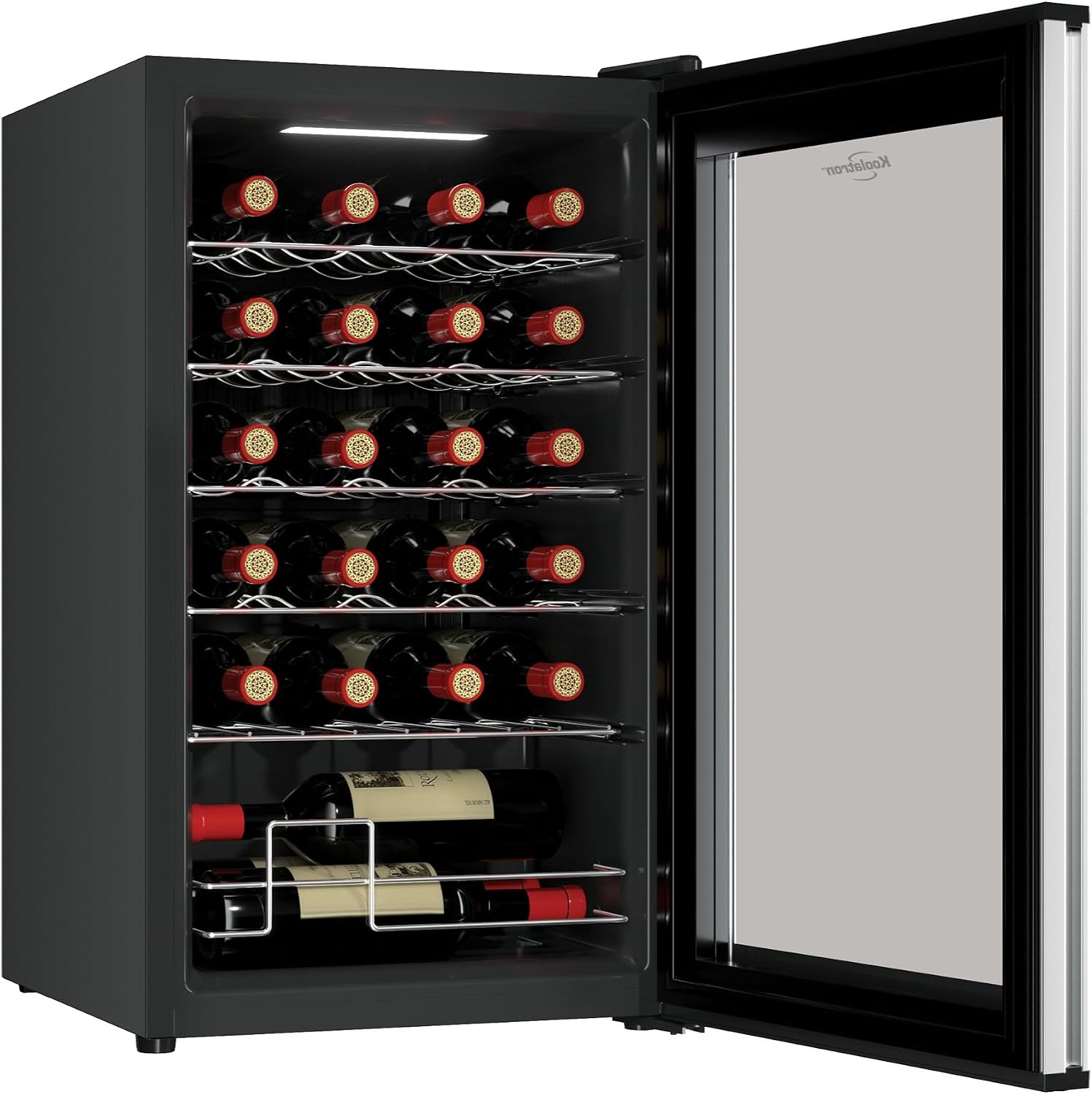 Koolatron 24 Bottle Wine Fridge – Freestanding Wine Cooler with Glass Door, 2.4 cu. ft (68 L), Beverage Can Refrigerator, Digital Temperature Control, Ideal for Red, White, Sparkling Wine, Champagne
