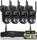 [360° View] 3K Wireless Security System, 4pcs 5MP PTZ Cameras Outdoor Indoor, WiFi Camera Outside CCTV Surveillance NVR C102 System with Floodlight Color Night Vision Motion Sensor Alarm,24/7 Record
