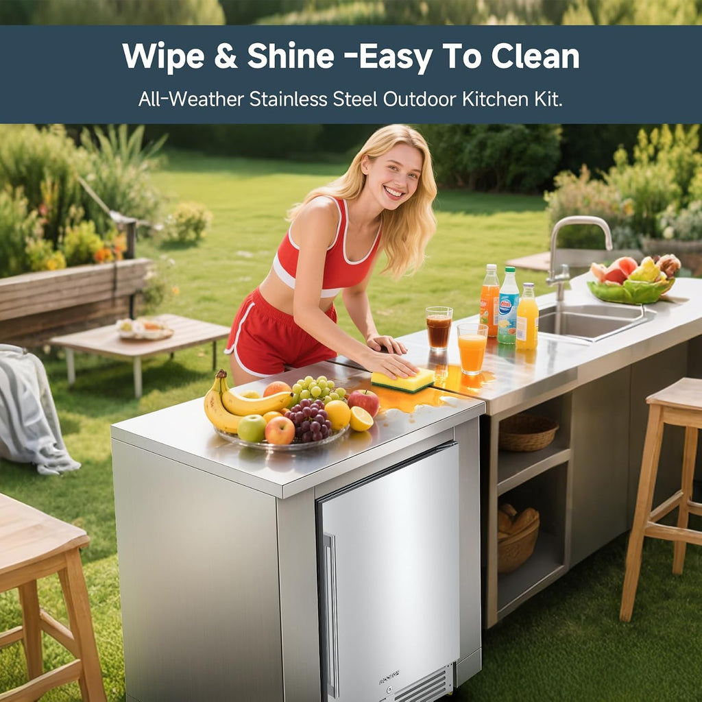 BODEGA Stainless Steel Outdoor Kitchen Cabinet for Beverage Refrigerator, Undercounter Kitchen Appliances Cabinet with Wheel for Outdoor Kitchens Island, All Weather.