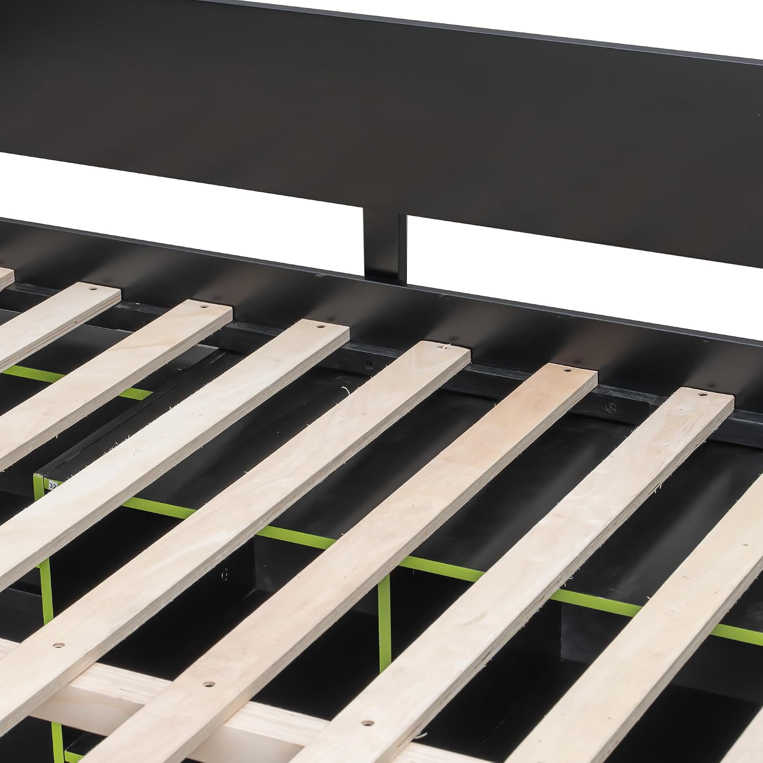 Merax Wood Loft Bed with Desk, Open Wardrobe, Storage Compartments and RGB Lights, Full Size, Green