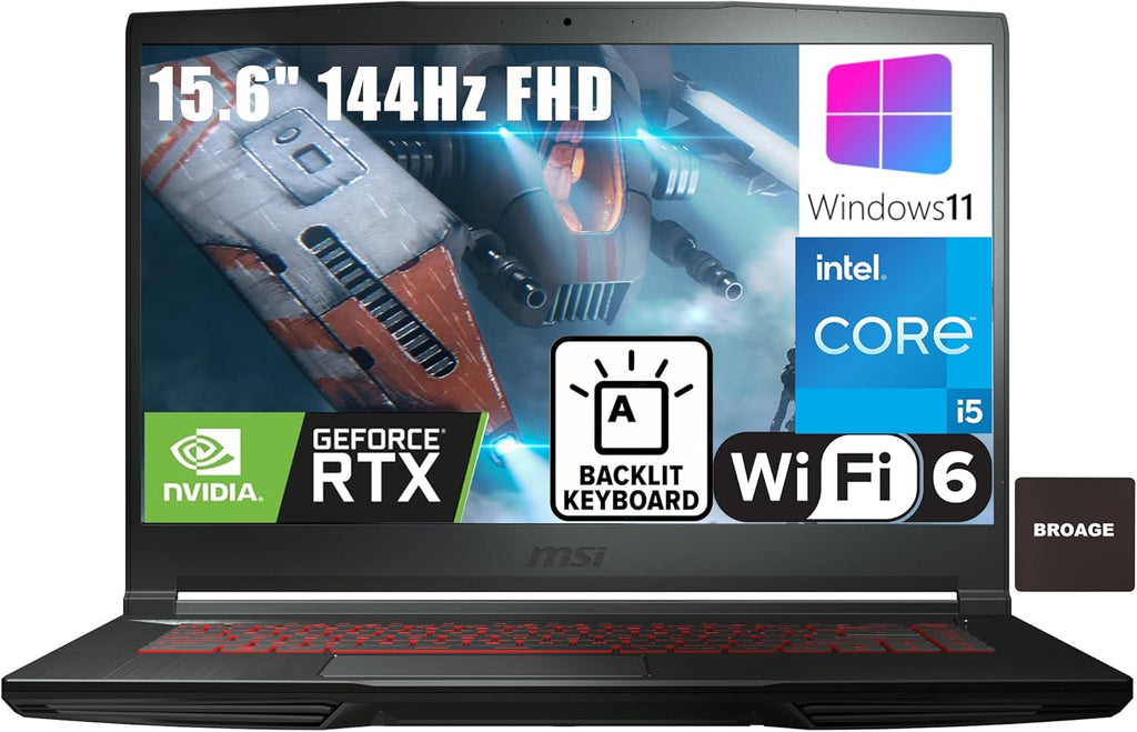 MSI GF63 Thin 15.6' 144Hz FHD Gaming Laptop Computer, Intel Hexa-Core i5-11400H (Beat i7-10875H), 32GB DDR4 RAM, 1TB PCIe SSD, GeForce RTX 3050 4G, WiFi6, BT5.1, Backlit Keyboard, Windows 11, Zivcul