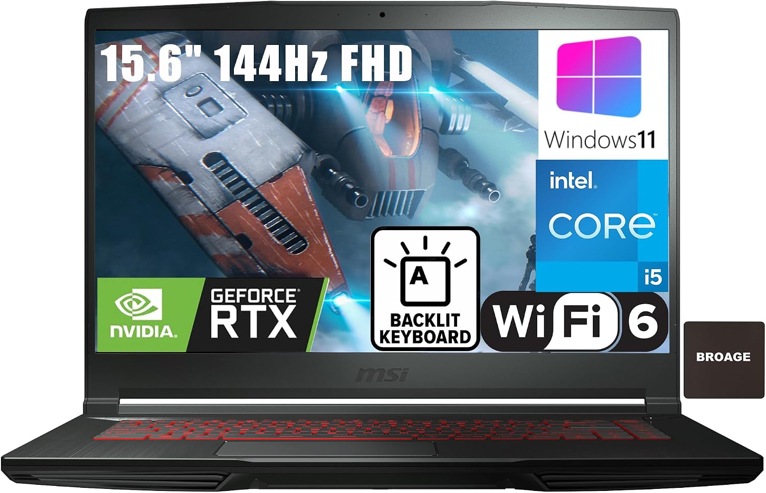 MSI GF63 Thin 15.6' 144Hz FHD Gaming Laptop Computer, Intel Hexa-Core i5-11400H (Beat i7-10875H), 16GB DDR4 RAM, 512GB PCIe SSD, GeForce RTX 3050 4G, WiFi6, BT5.1, Backlit Keyboard, Windows 11, Zivcul