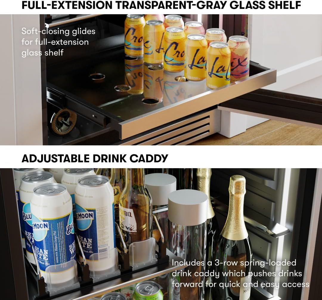 Zephyr 24' Wine Fridge & Beverage Refrigerator Single Zone Under Counter - Mini Wine Cooler Cellars Small Beer Fridge Cabinet Drink Chiller Freestanding Wine Beverage Cooler, 7 bottles,112 cans
