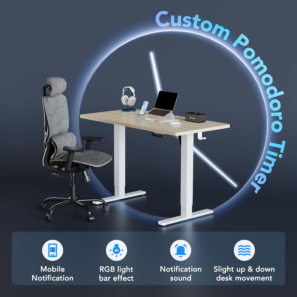 HUANUO AI-Powered Electric Standing Desk with Smart APP, Work with Alexa & Google, Adjustable Height, 3 Memory Settings, Sedentary Reminder, Ergonomic Sit-Stand Desk, 55-inch, Light Walnut
