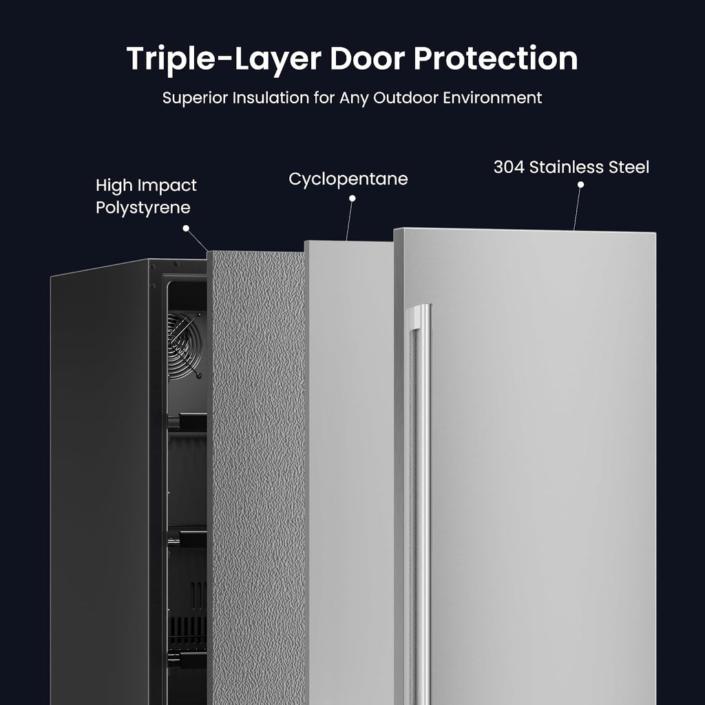 Yeego 15 Inch Beverage Refrigerator, 100 Can Beverage Cooler, Under Counter or Freestanding Drink Fridge with Lock, Auto Defrost, Digital Touch Control, Stainless Steel for Indoor & Covered Outdoor