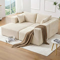 110' Cloud Modular Sectional Combination Couch with Ottoman, Deep Seat L-Shaped Sofa with Oversized Lounge, Modern Corduroy Upholstered Memory Foam Sofa for Bedroom, No Assembly (Natural White)