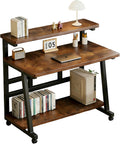 31.5 Inch Compact Rolling Computer Desk with Tier Worktable & Lockable Wheels, Small Computer Desk, Small Desk for Bedroom, Mobile Writing Workstation Easy Assembly for Home Office Small Spaces