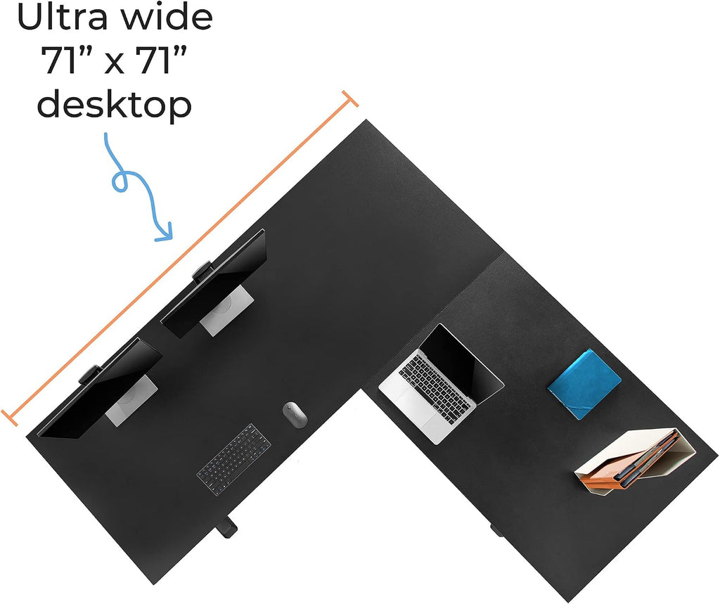 Stand Steady Tranzendesk Power Extra Large 71 Inch Electric L-Shaped Corner Standing Desk, Height Adjustable Ergonomic Corner Desk & Sit Stand Workstation, Fits 4 Monitors (Black, 71in x 71in)