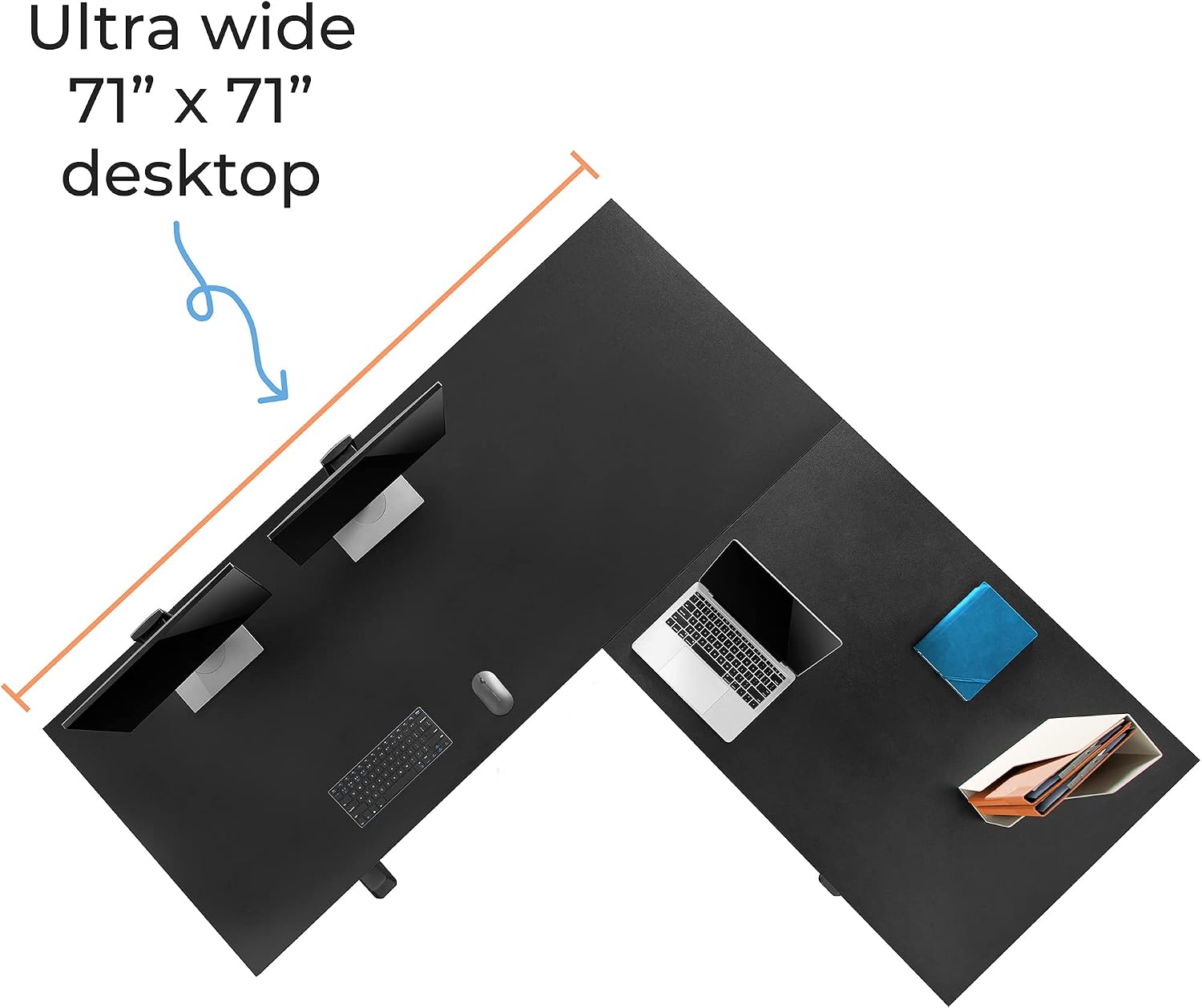Stand Steady Tranzendesk Power Extra Large 71 Inch Electric L-Shaped Corner Standing Desk, Height Adjustable Ergonomic Corner Desk & Sit Stand Workstation, Fits 4 Monitors (Black, 71in x 71in)