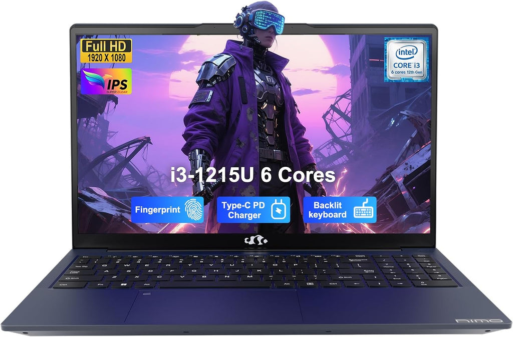 NIMO 15.6' FHD Laptop, Intel 6 Core i3-1215U Processor Up to 4.4 GHz (Beats R5 7520U) 8GB RAM 128GB SSD Computer with 65W Type-C 180° Viewing Wi-Fi 6 HDMI, Portable for School and Work