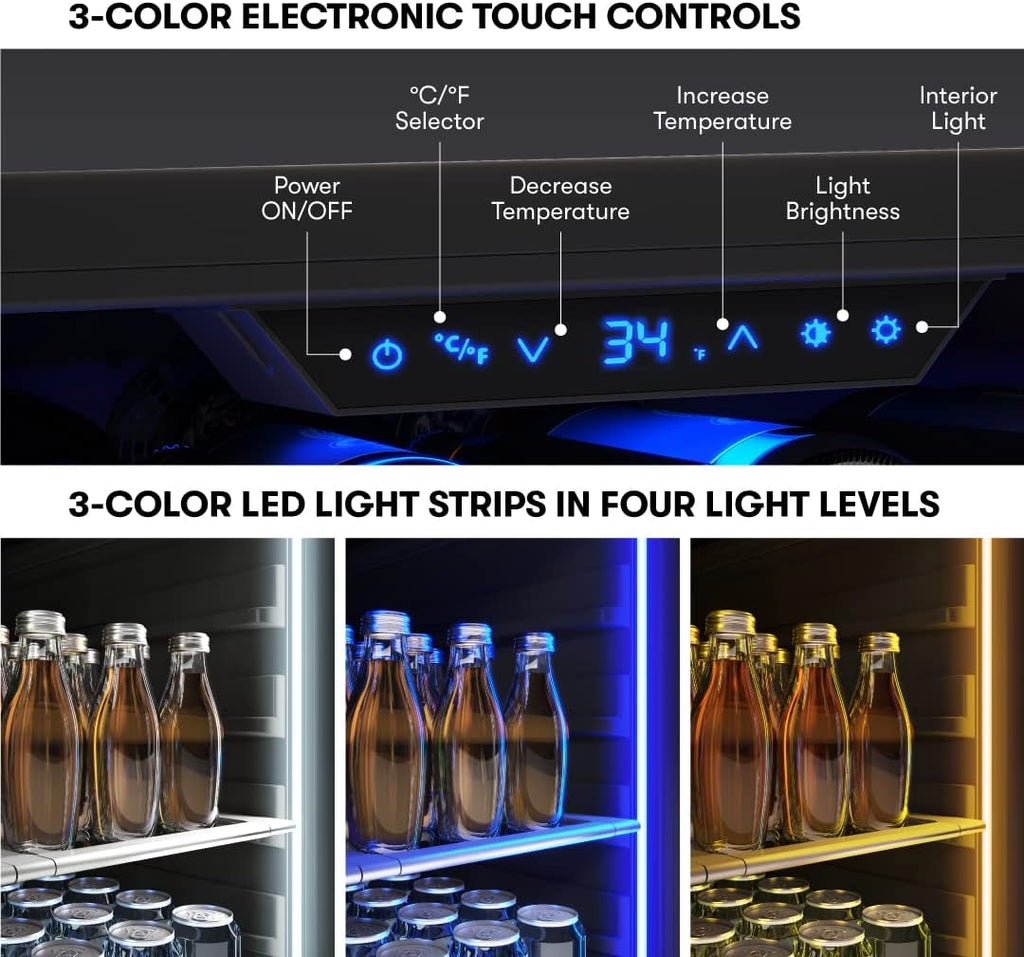 Zephyr Presrv 24 Inch Beverage and Wine Fridge Single Zone Under Counter, Built-in Drink Refrigerator, 7 Bottles, 108 x12oz Cans